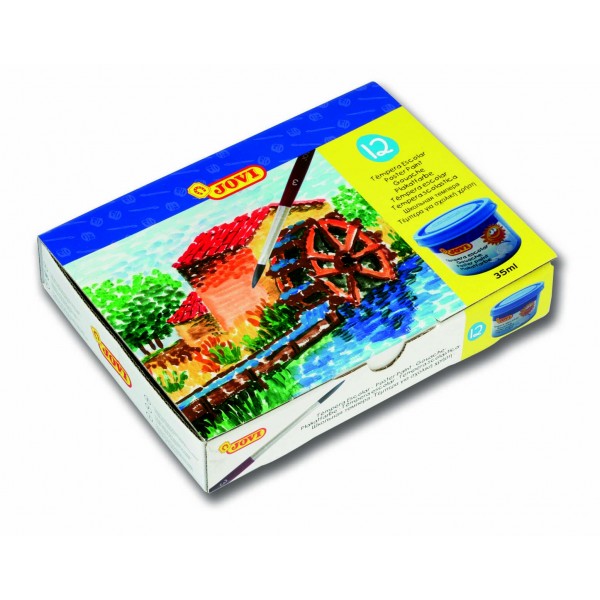 Tempera scoala Jovi, set 12 culori x 35 ml, cu pensula