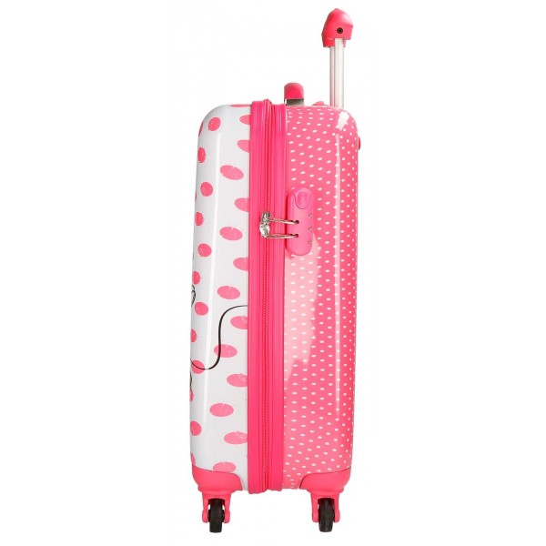 Troler copii, cabina, ABS 4 roti Mickey and Minnie Dots roz, 37x55x20 cm