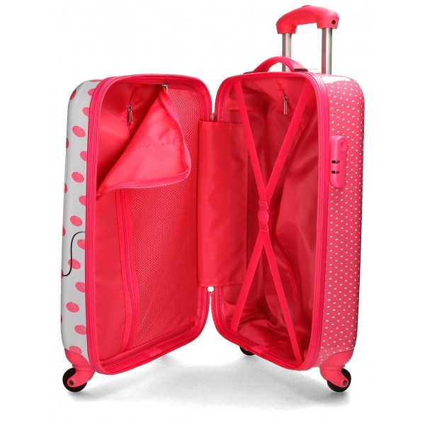 Troler copii, cabina, ABS 4 roti Mickey and Minnie Dots roz, 37x55x20 cm