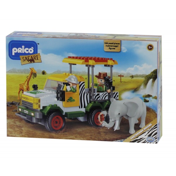 Set constructie Jeep 2 figurine si animale 248 piese Prico Safari