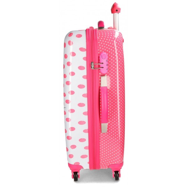 Troler copii, cabina, ABS 4 roti Mickey and Minnie Dots roz, 37x55x20 cm