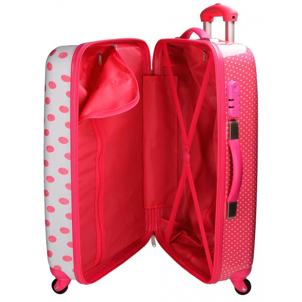Troler copii, cabina, ABS 4 roti Mickey and Minnie Dots roz, 37x55x20 cm