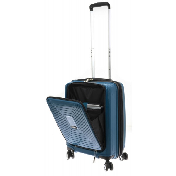 Troler polipropilena cu compartiment laptop 55 cm albastru petrol Davidts Wallaby
