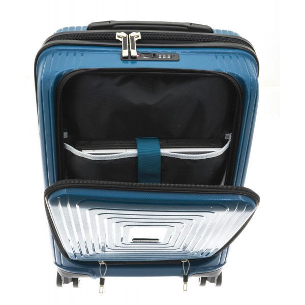 Troler polipropilena cu compartiment laptop 55 cm albastru petrol Davidts Wallaby