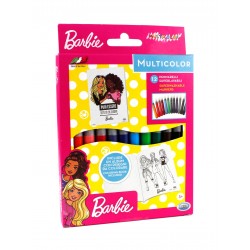 Set de 12 carioci cu vârf subtire Barbie + brosura cu 8 imagini de colorat