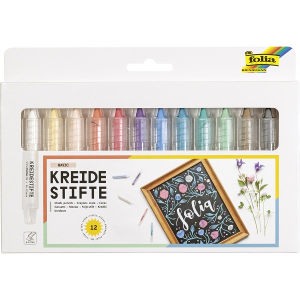 Set 12 creioane colorate din creta Folia