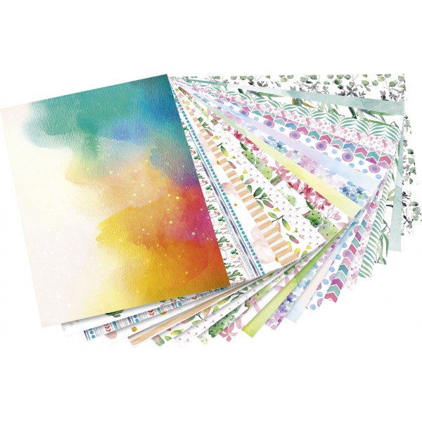 Set creativ Watercolour 20 foi cartonate cu model, culori asortate 24x34 cm Folia