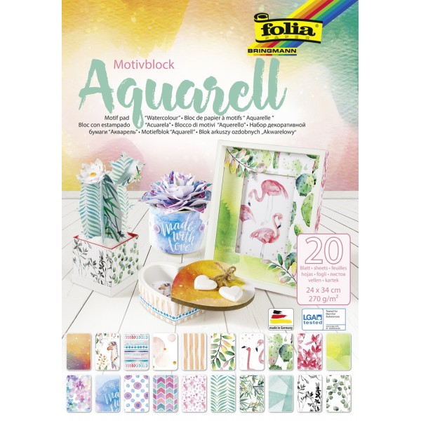 Set creativ Watercolour 20 foi cartonate cu model, culori asortate 24x34 cm Folia