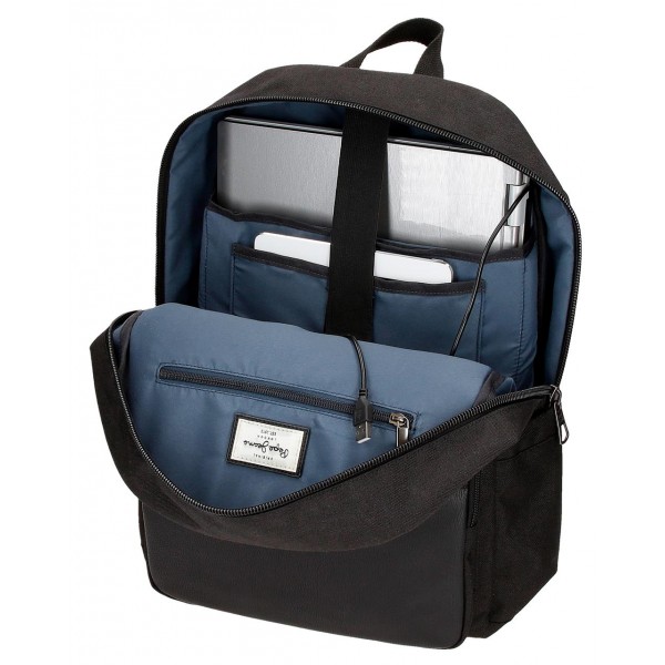 Rucsac casual, compartiment laptop/tableta, Pepe Jeans Scratch, negru, 32x44x15 cm