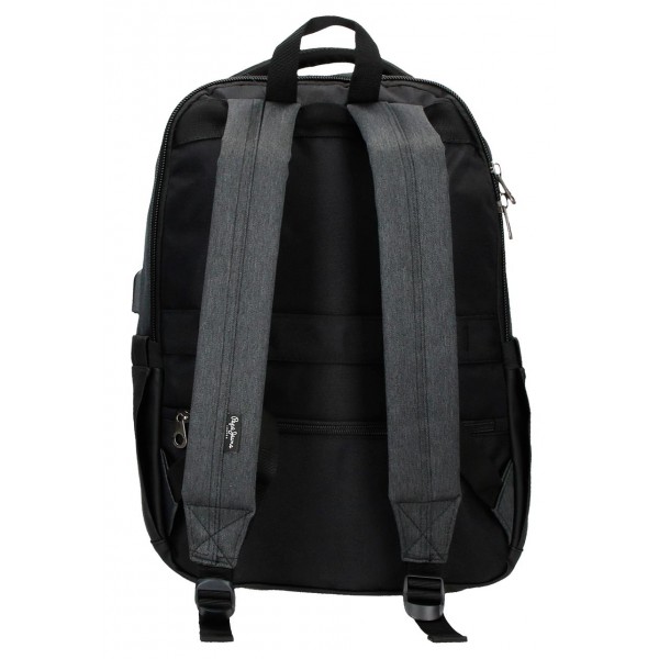 Rucsac casual, 3 compartimente, compartimente laptop/tableta, Pepe Jeans Jarvis, negru, 31x44x15 cm