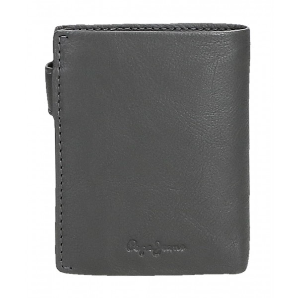 Portofel barbati, inchidere cu capsa, protectie RFID, Pepe Jeans Chief, gri inchis, 8.5x10.5x1 cm