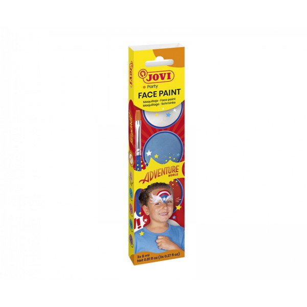 Set vopsea de pictat pe fata Adventure 3 culori x 8 ml + accesorii Jovi