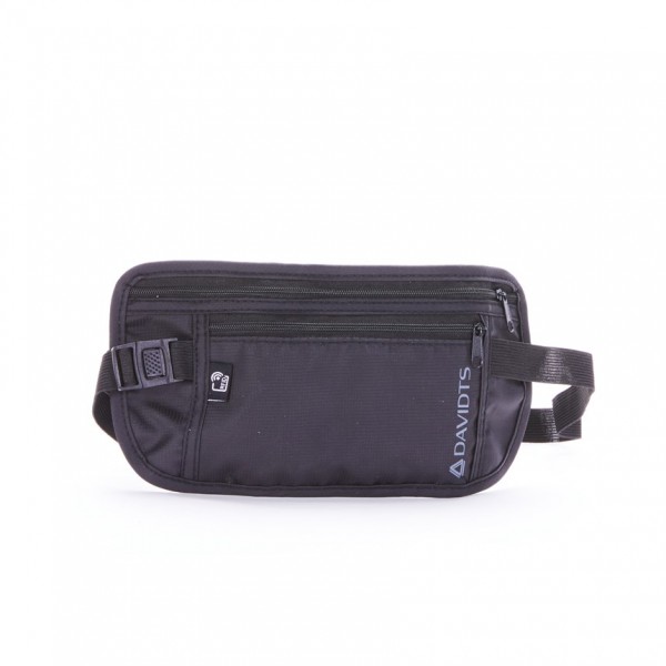Borseta talie Davidts, protectie RFID, neagra, 26x13x0.5 cm