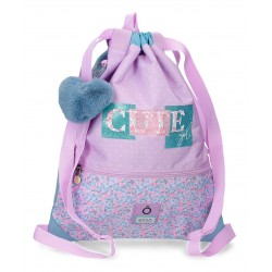 Sac sport fete, Enso Cute Girl, buzunar frontal, lila, 35x46x10 cm