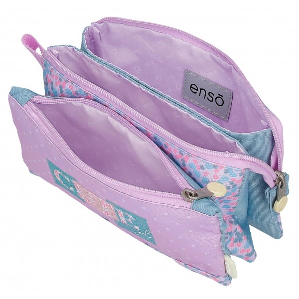 Penar fete scoala, Enso Cute Girl, 3 compartimente, lila, 22x12x5 cm