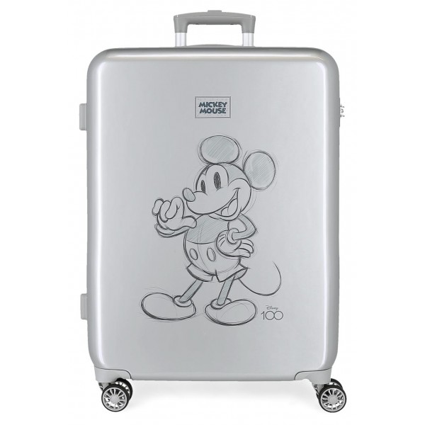 Troler mediu copii, Mickey Disney 100, ABS, gri argintiu, 48x68x26 cm
