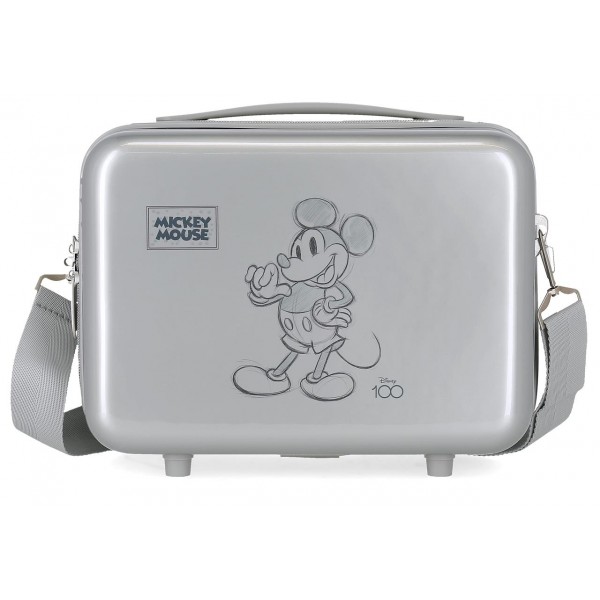 Geanta calatorie copii, Mickey Disney 100, ABS, gri argintiu, 29x21x15 cm