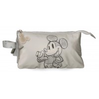 Penar fete, Mickey Disney 100, 3 compartimente, gri argintiu, 22x12x5 cm