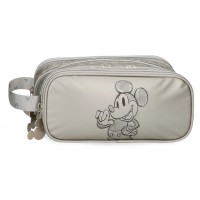 Penar fete, Mickey Disney 100, 3 compartimente, gri argintiu, 22x10x9 cm