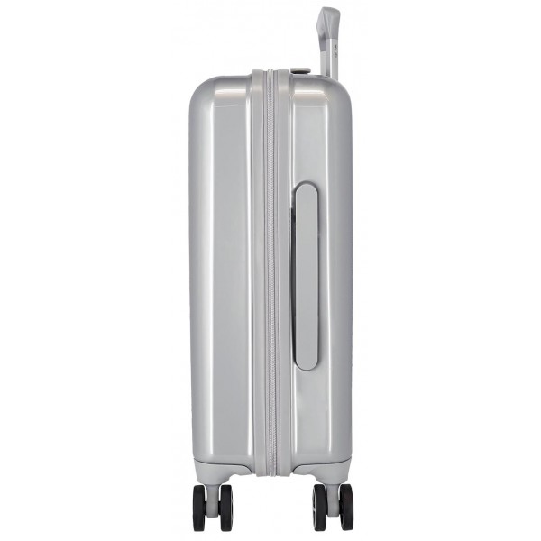 Troler copii, Disney 100 Stitch, ABS, TSA, valiza mica, argintie, 55x40x20 cm