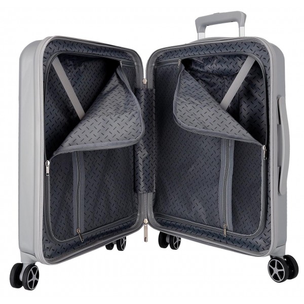 Troler copii, Disney 100 Stitch, ABS, TSA, valiza mica, argintie, 55x40x20 cm