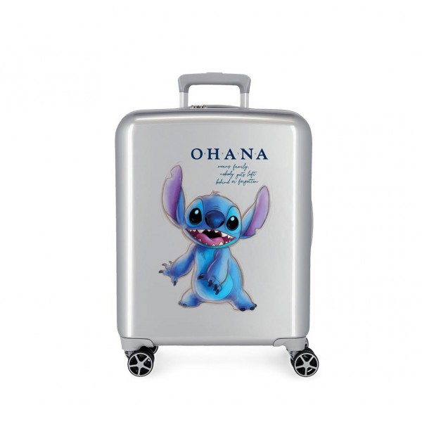 Troler copii, Disney 100 Stitch, ABS, TSA, valiza mica, argintie, 55x40x20 cm