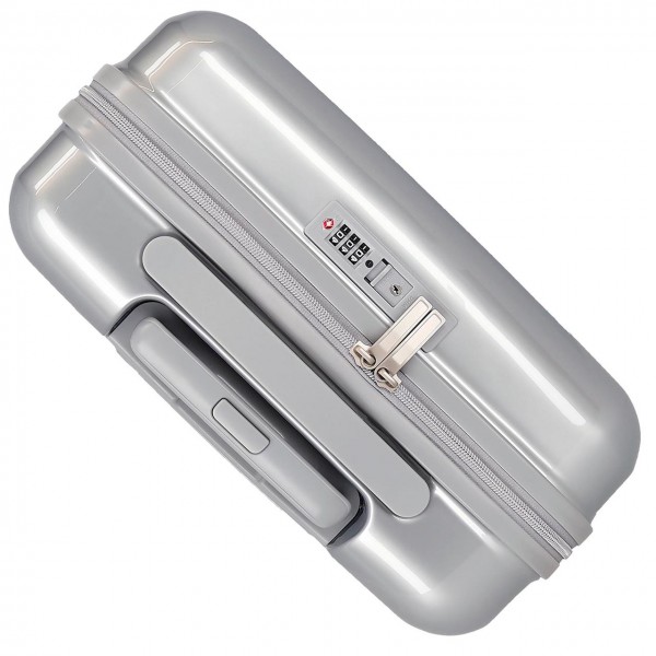 Troler copii, Disney 100 Stitch, ABS, TSA, valiza mica, argintie, 55x40x20 cm