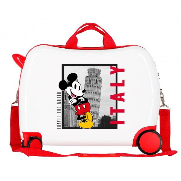 Valiza calatorie copii, Disney Mickey and Minnie Travel the World Italy, ABS, alba, 50x38x20 cm