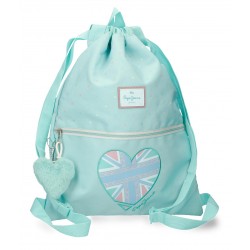 Sac sport fete, Pepe Jeans Nerea, buzunar frontal, turcoaz, 35x46x10 cm