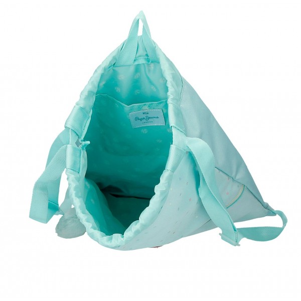 Sac sport fete, Pepe Jeans Nerea, buzunar frontal, turcoaz, 35x46x10 cm