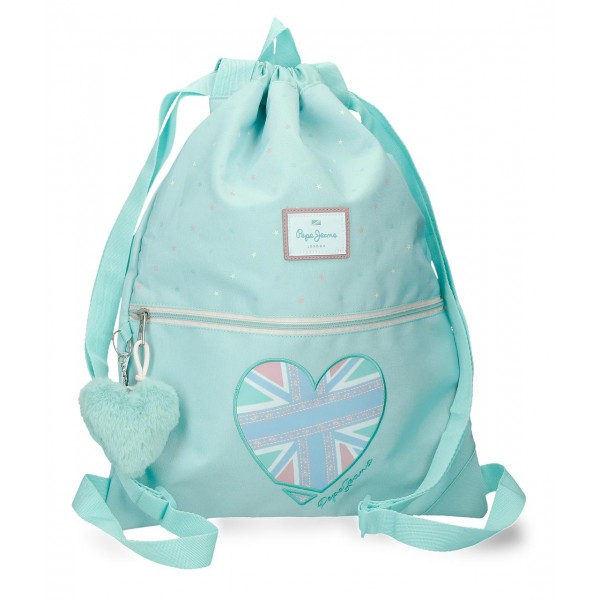 Sac sport fete, Pepe Jeans Nerea, buzunar frontal, turcoaz, 35x46x10 cm
