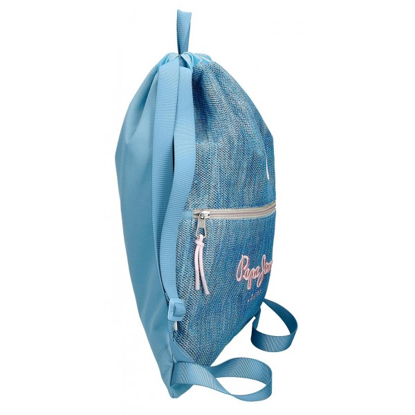 Sac sport fete, Pepe Jeans Lena, buzunar frontal, albastru deschis, 35x46x10 cm
