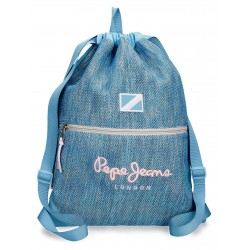 Sac sport fete, Pepe Jeans Lena, buzunar frontal, albastru deschis, 35x46x10 cm