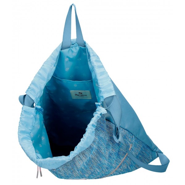 Sac sport fete, Pepe Jeans Lena, buzunar frontal, albastru deschis, 35x46x10 cm