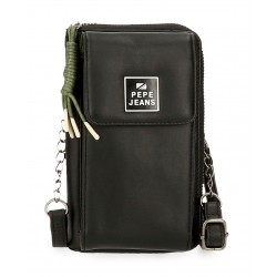 Geanta portofel, Pepe Jeans Bea, compartiment telefon, protectie RFID, neagra, 11x20x4 cm