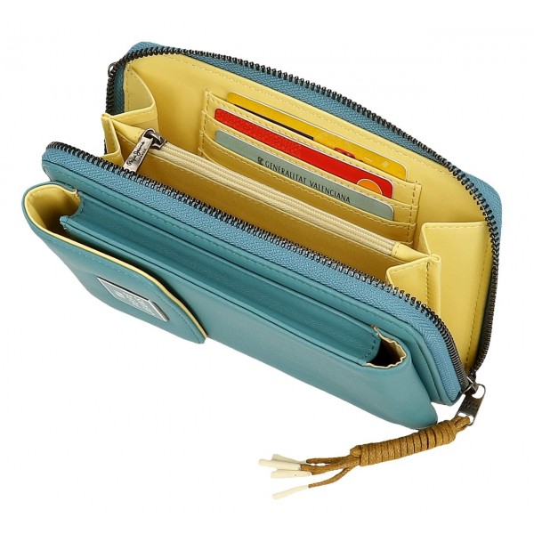 Geanta portofel, compartiment telefon, Pepe Jeans Bea, protectie RFID, albastru, 11x20x4 cm