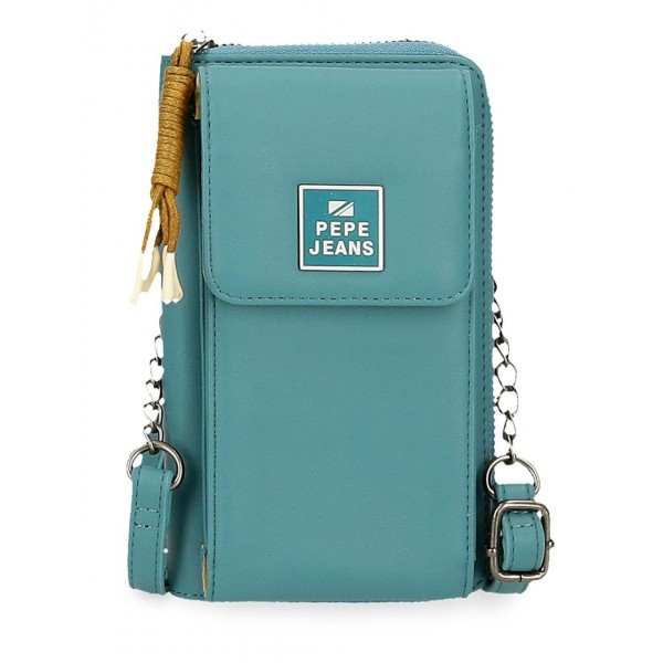 Geanta portofel, compartiment telefon, Pepe Jeans Bea, protectie RFID, albastru, 11x20x4 cm