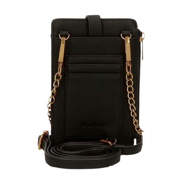 Geanta de telefon dama, Pepe Jeans Diane, cu portofel, protectie RFID, neagra, 9.5x16.5 cm