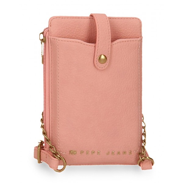 Geanta de telefon dama, Pepe Jeans Diane, cu portofel, protectie RFID, roz, 9.5x16.5 cm