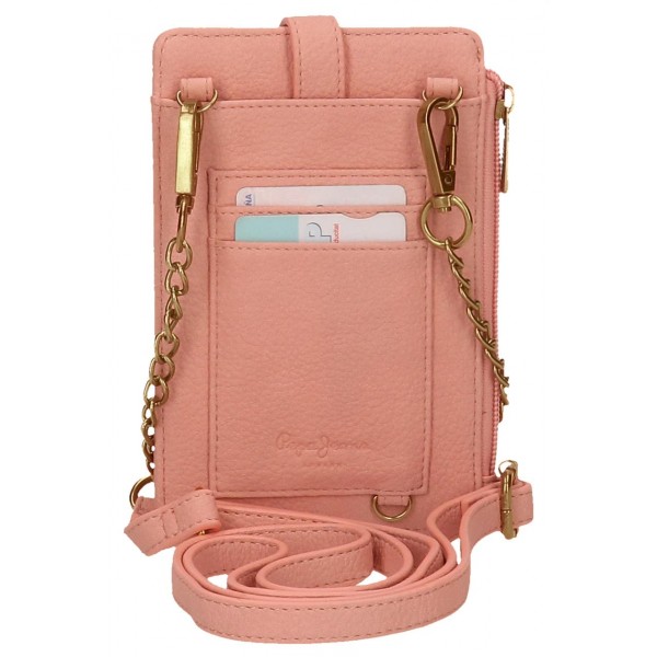 Geanta de telefon dama, Pepe Jeans Diane, cu portofel, protectie RFID, roz, 9.5x16.5 cm
