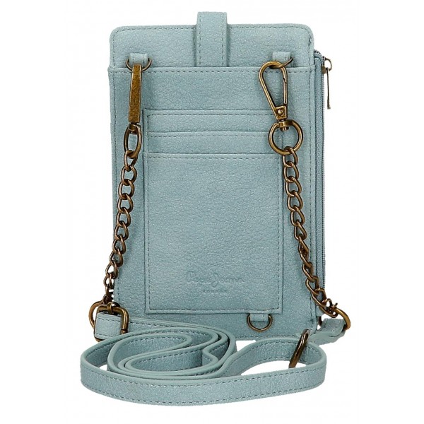 Geanta de telefon dama, Pepe Jeans Diane, cu portofel, protectie RFID, albastra, 9.5x16.5 cm