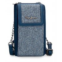 Geanta portofel, Pepe Jeans Maddie, compartiment telefon, protectie RFID, albastra, 11x20x4 cm