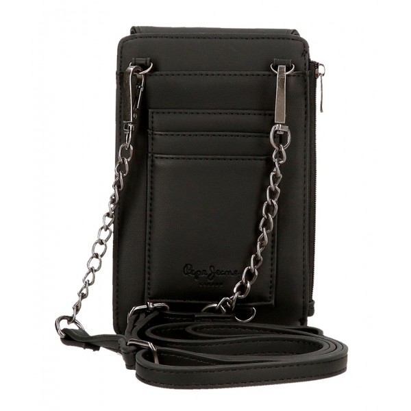 Geanta de telefon dama, Pepe Jeans Bethany, cu portofel, protectie RFID, neagra, 16.5x9.5x1 cm