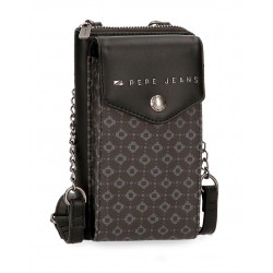 Geanta de telefon dama, Pepe Jeans Bethany, cu portofel, protectie RFID, neagra, 20x11x4 cm