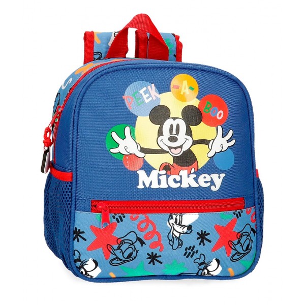 Ghiozdan gradinita baieti, Disney Mickey Peek a Boo, adaptabil, multicolor, 21x25x10 cm