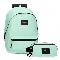 Rucsac casual, Pepe Jeans Aris Colorful, 2 compartimente, buzunare laptop/tableta, borseta mana, turcoaz, 31x44x17.5 cm