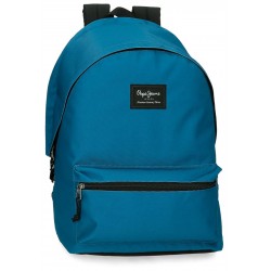 Rucsac casual, Pepe Jeans Aris Evergreen, 2 compartimente, buzunare laptop/tableta, albastru, 31x44x17.5 cm