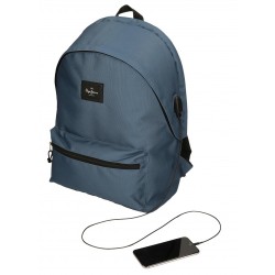 Rucsac casual, Pepe Jeans Aris Evergreen, 2 compartimente, buzunare laptop/tableta, albastru denim, 31x44x17.5 cm