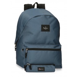 Rucsac Pepe Jeans Aris Evergreen, compartiment laptop, penar tubular, albastru denim, 31x44x17.5 cm