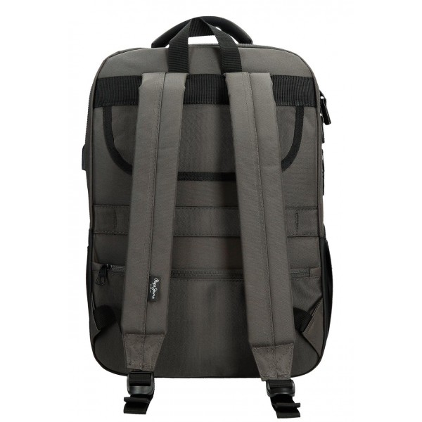 Rucsac barbati, Pepe Jeans Stratford, 2 compartimente, buzunare laptop/tableta, adaptabil, gri, 31x44x15 cm